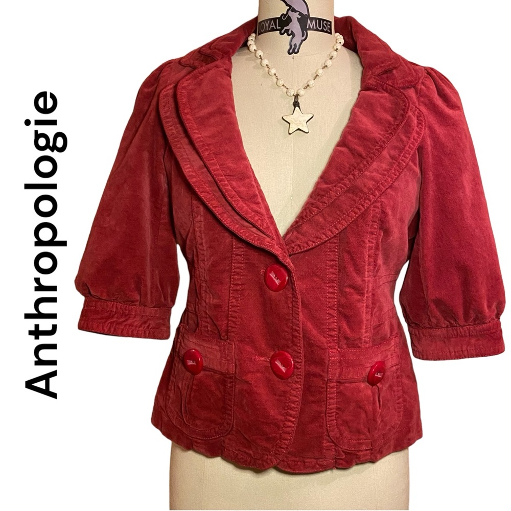 Velvet ETT twa Sold at Anthropologie | Red Two Button Crop Jacket Size Large